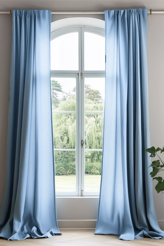 Linen Curtain Set Organic Washed Flax Curtains Light Blue 001