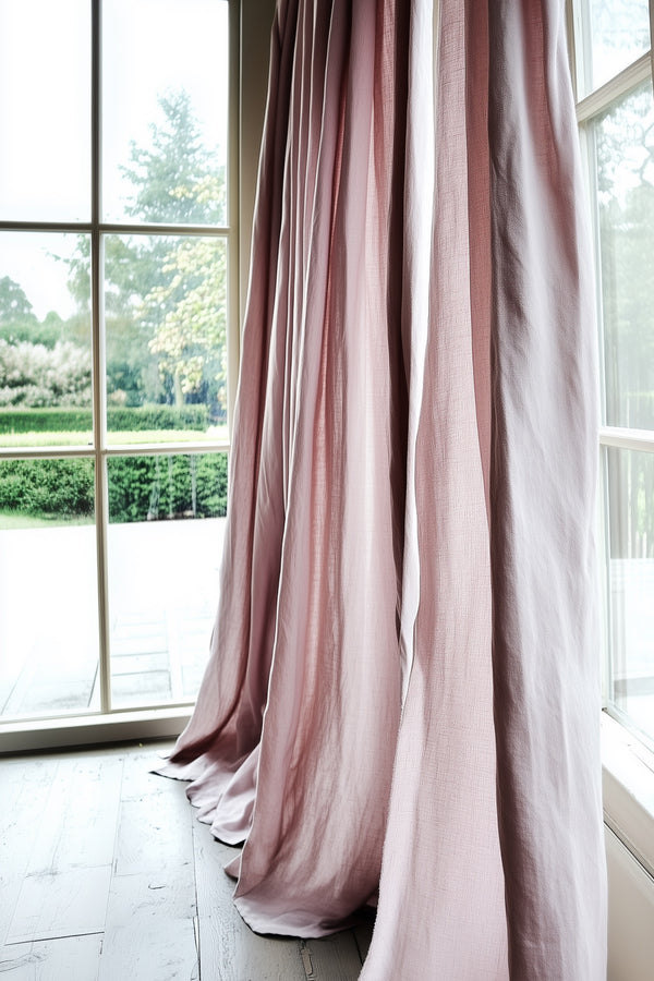 Linen Curtain Set Organic Washed Flax Curtains Pink 002