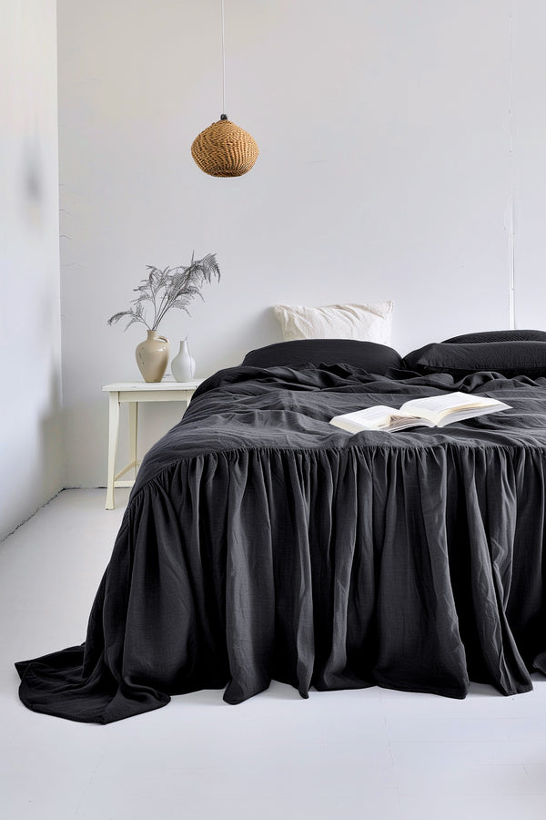 Linen Ruffle Bedskirt Black 01