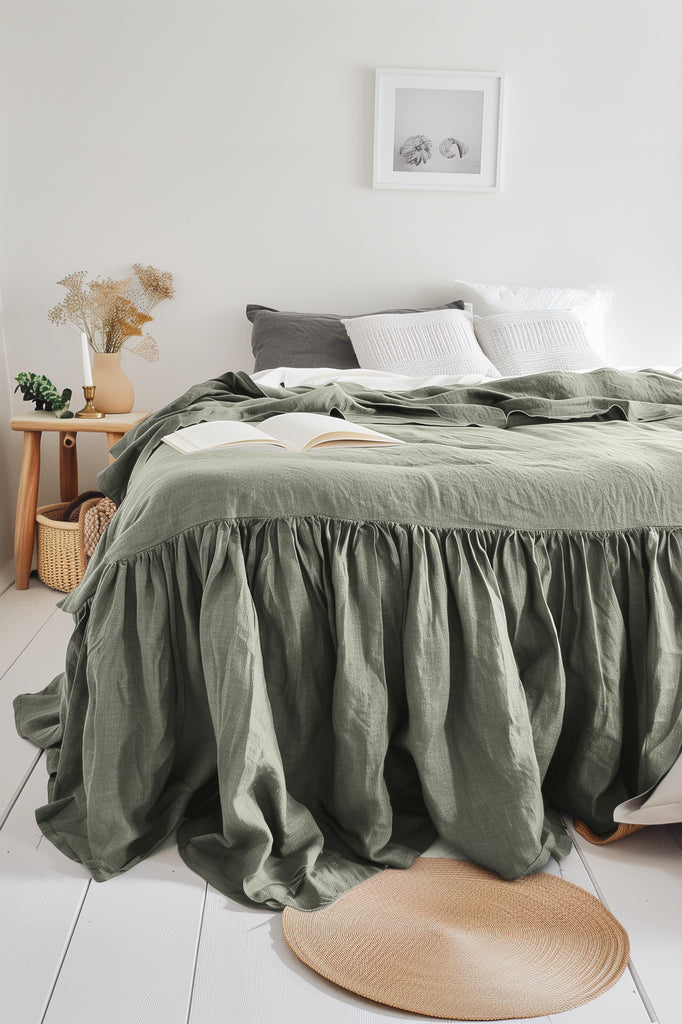 Linen Ruffle Bedskirt Green 01