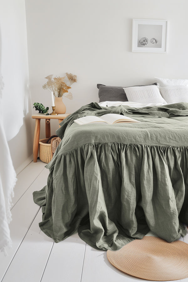 Linen Ruffle Bedskirt Green 02