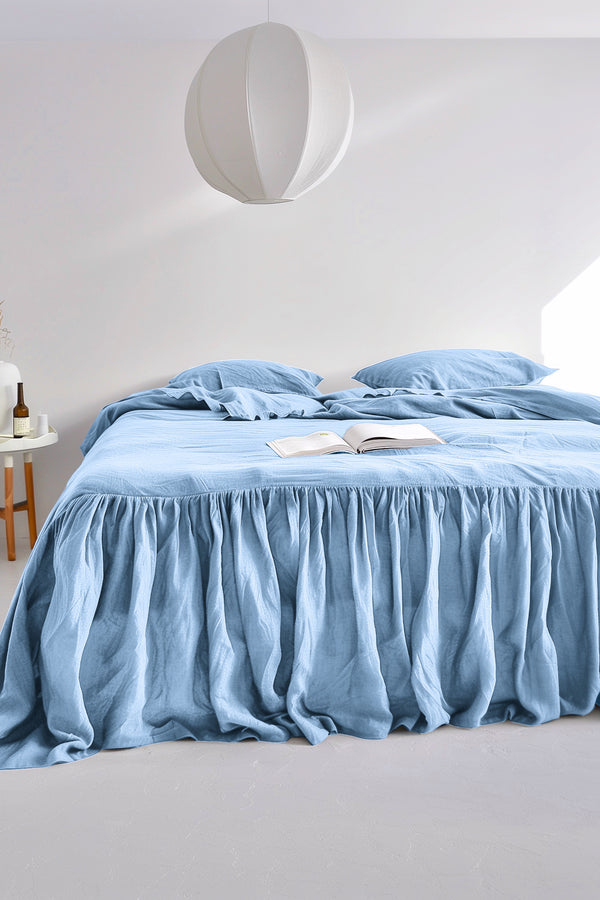 Linen Ruffle Bedskirt Light Blue 02