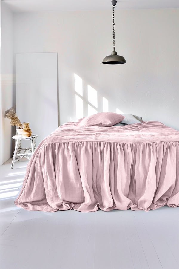 Linen Ruffle Bedskirt Pink 02