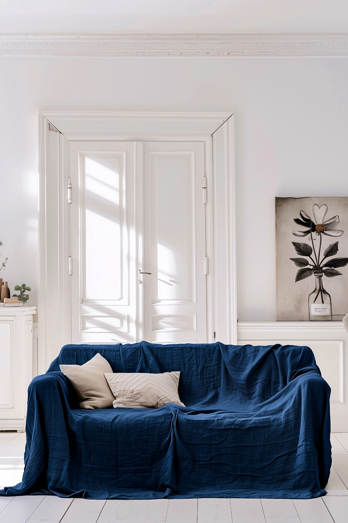 Linen Sofa Cover Dark Blue 01