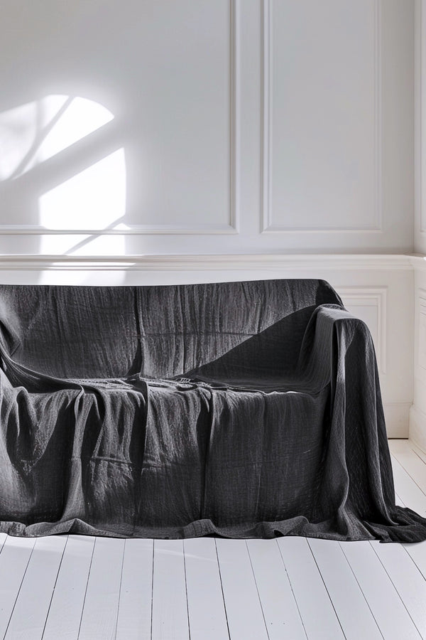 Linen Sofa Cover Dark Grey 02