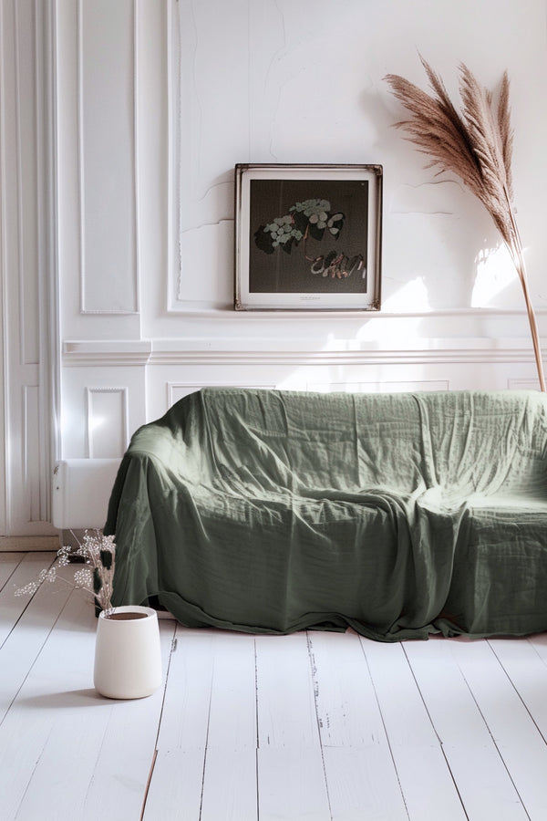 Linen Sofa Cover Green 02