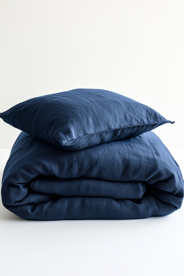 Organic Linen Kids Duvet Cover Set Dark Blue 102