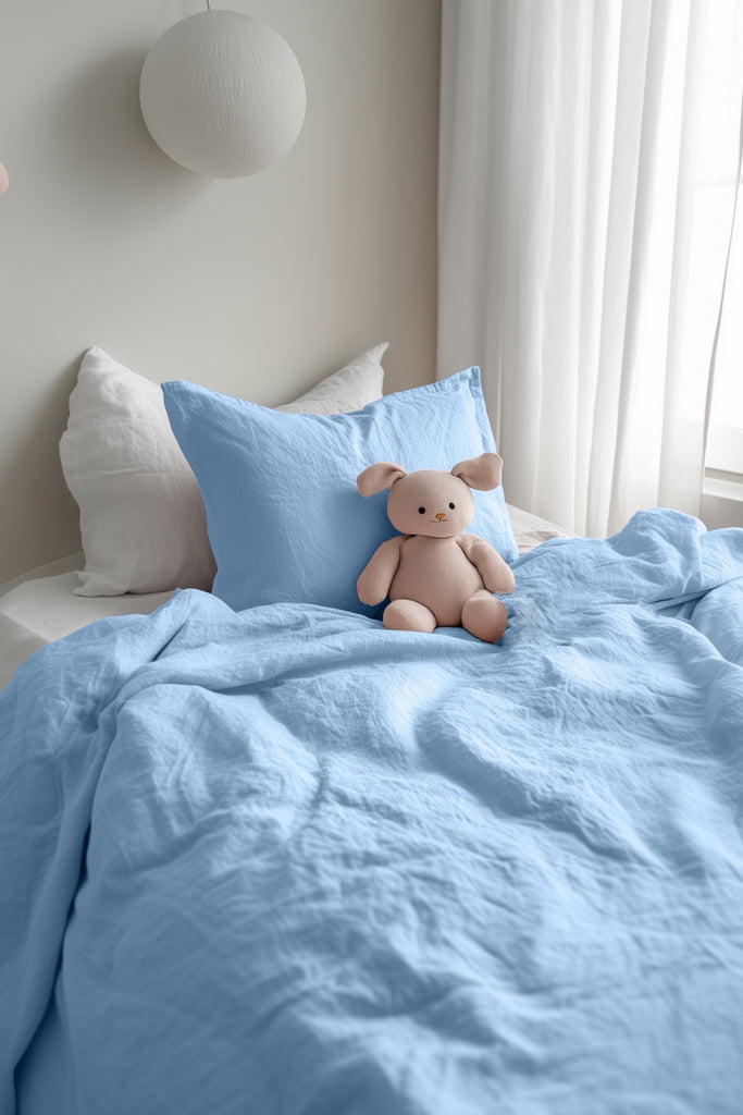 Organic Linen Kids Duvet Cover Set Light Blue 103