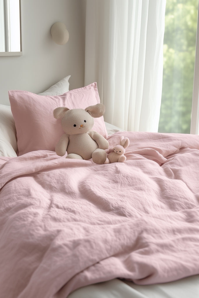 Organic Linen Kids Duvet Cover Set Pink 103