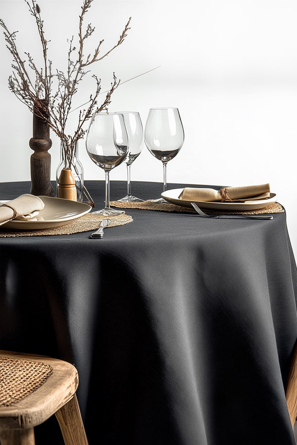 Soft Linen Organic Oval Tablecloth Dark Grey 011