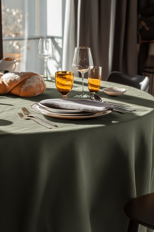 Soft Linen Organic Oval Tablecloth Green 011