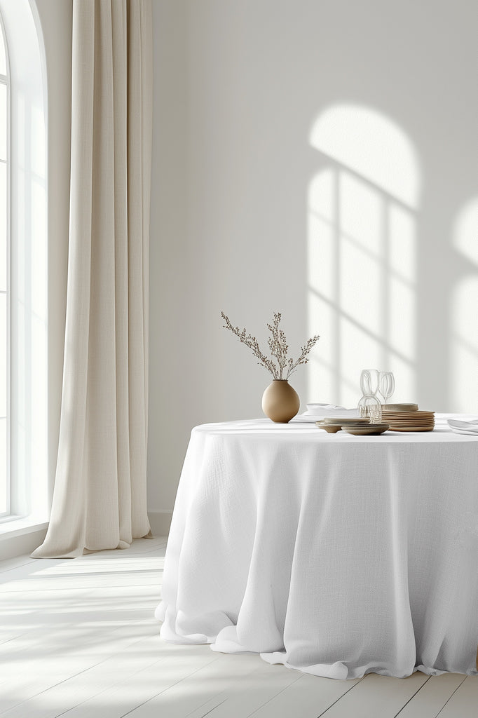 Soft Linen Organic Oval Tablecloth Pure White 001