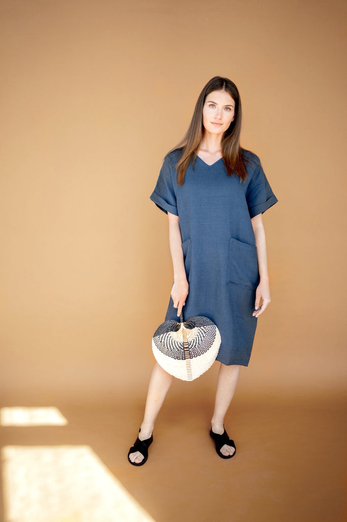 Dress Adeline Stonewashed Linen Dress With Pockets Dark Blue