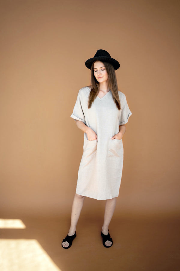 Dress Adeline Stonewashed Linen Dress With Pockets Natural