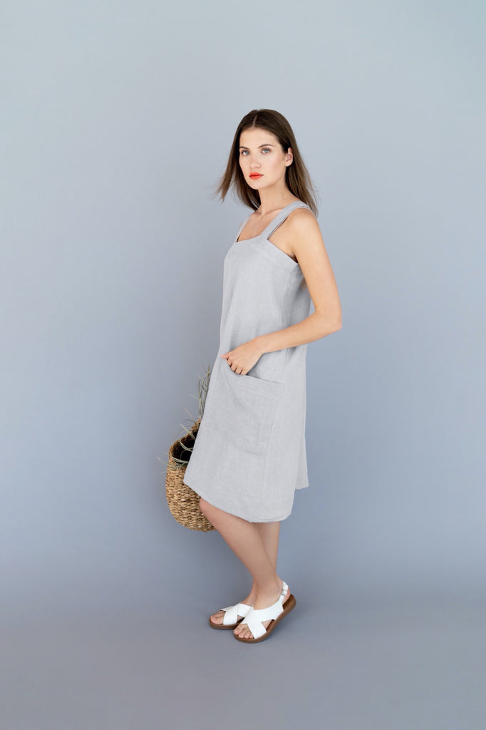 Dress Anna Linen Pinafore Dress Trapeze Dress Summer Dress With Pockets Dress Light Grey