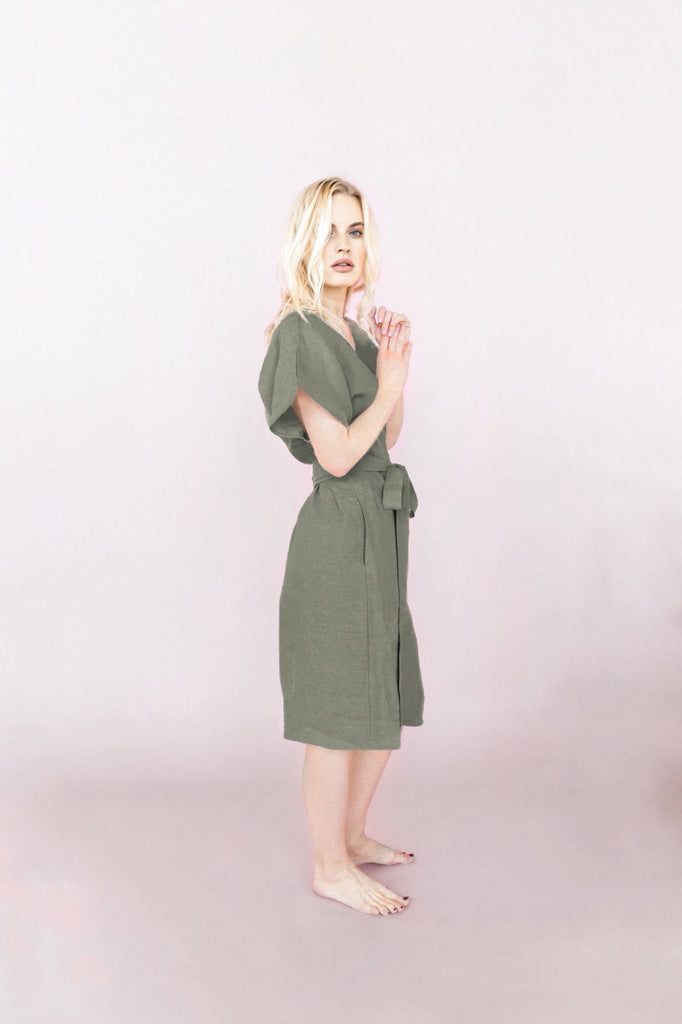 Dress Nora Linen Wrap Dress Kimono Dress Green