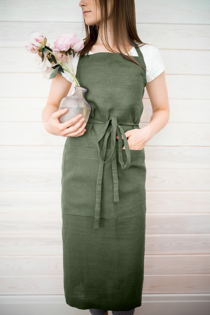 Linen Aprons For Women Long Full Apron Green