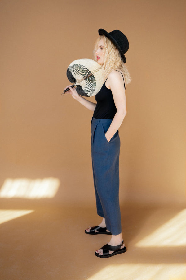 Linen Culottes Linen Pants Trousers Lucinda Dark Blue