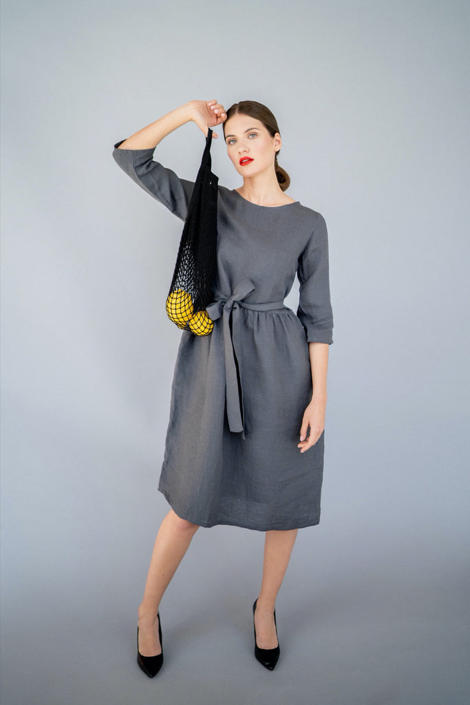 Linen Dress Summer Dress Oversized Dress Maternity Dress Plus Size Dress Grace Dark Grey