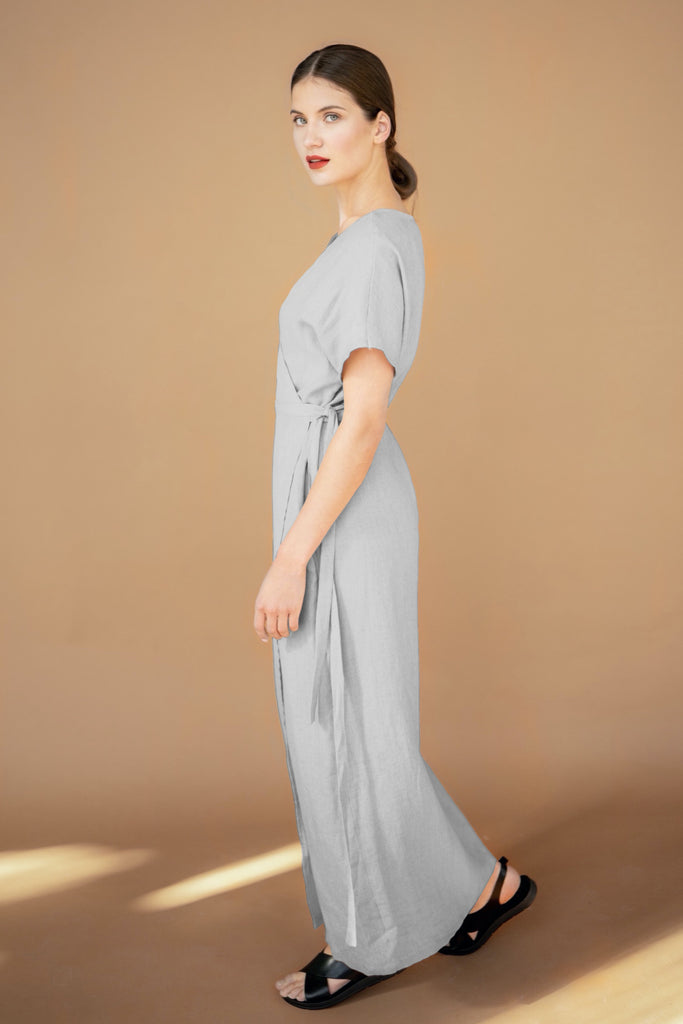 Linen Dress Wrap Dress Plus Size Dress Long Dress Evelyn Light Grey