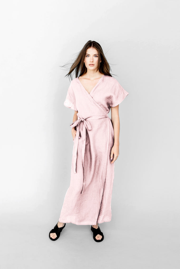 Linen Dress Wrap Dress Plus Size Dress Long Dress Evelyn Pink