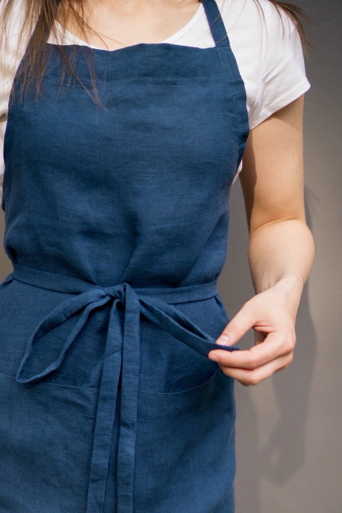 Linen Fabric Apron For Women Full Apron Ml Dark Blue 1