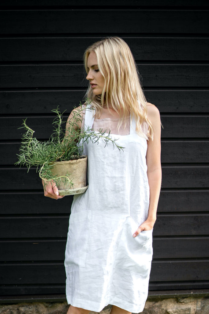 Linen Garden Apron Pinafore Apron Pure White