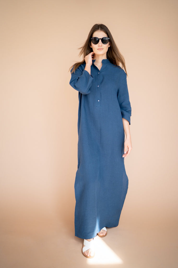 Linen Maxi Dress Kaftan Dress Long Dress Odette Dark Blue