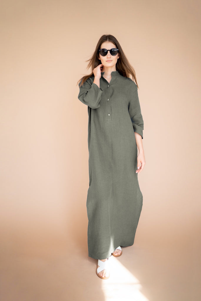 Linen Maxi Dress Kaftan Dress Long Dress Odette Green