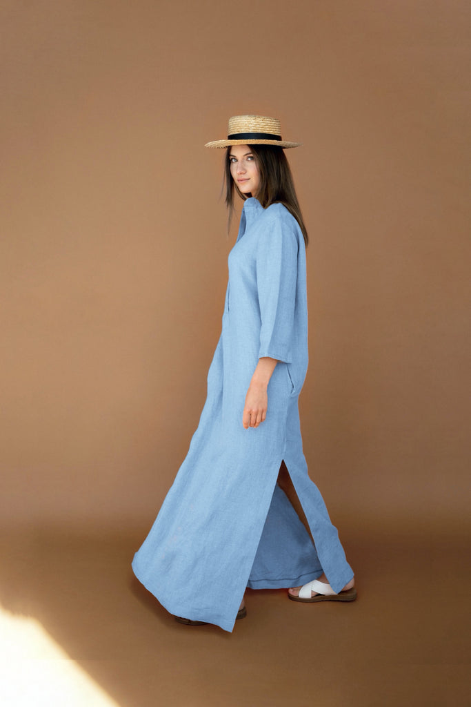 Linen Maxi Dress Kaftan Dress Long Dress Odette Light Blue