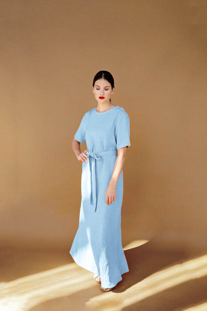 Linen Maxi Dress Long Linen Dress Bridesmaid Dress Elizabeth Light Blue