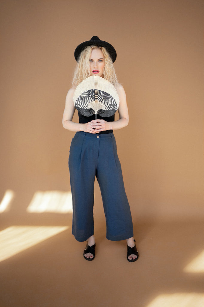 Linen Pants Loose Linen Pants Wide Leg Pants Trousers Lucinda Dark Blue