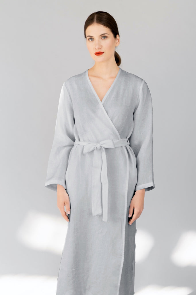 Linen Robe Linen Bathrobe Long Bathrobe Long Linen Robe With Pockets Long Bahtrobe Light Grey