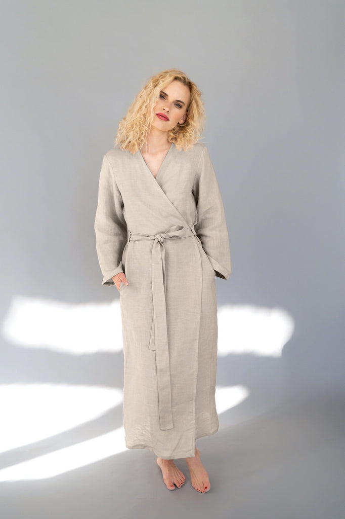 Linen Robe Linen Bathrobe Long Bathrobe Long Linen Robe With Pockets Long Bahtrobe Natural