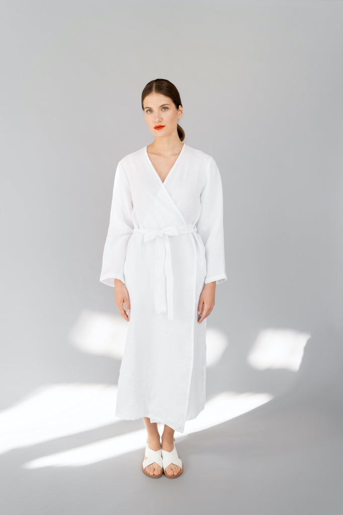 Linen Robe Linen Bathrobe Long Bathrobe Long Linen Robe With Pockets Long Bahtrobe Pure White