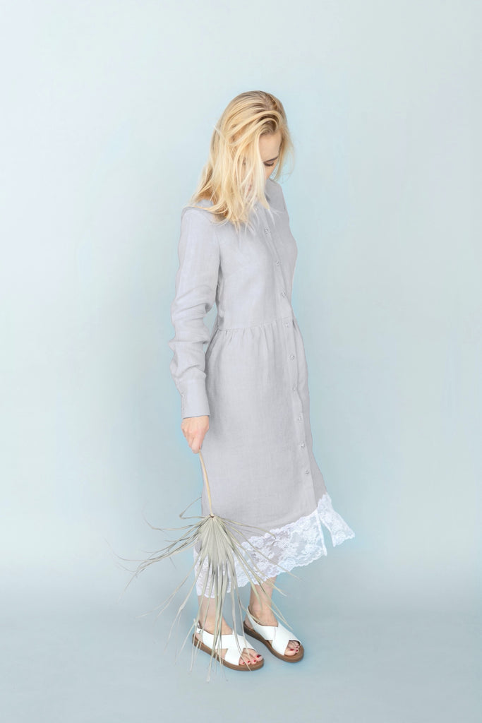 Linen Shirt Dress Linen Button Down Dress Oversized Dress With Pockets Dress Aurora Light Grey