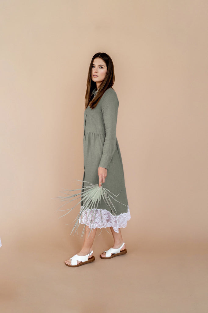 Linen Shirt Dress Shirt Dress Women Linen Button Down Dress Aurora Green