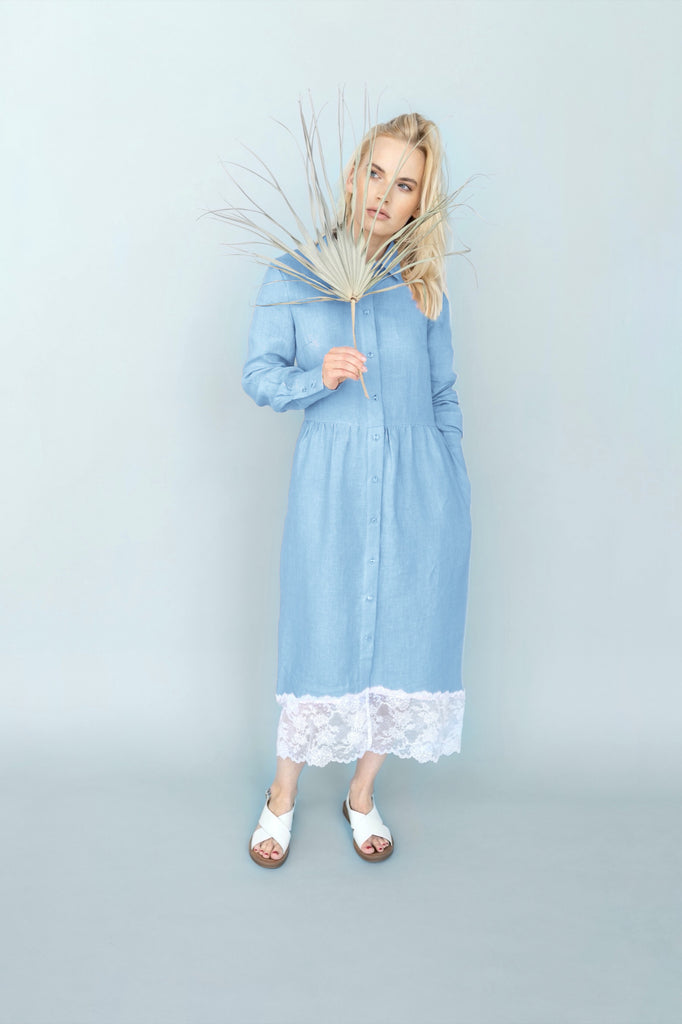 Linen Shirt Dress Shirt Dress Women Linen Button Down Dress Aurora Light Blue