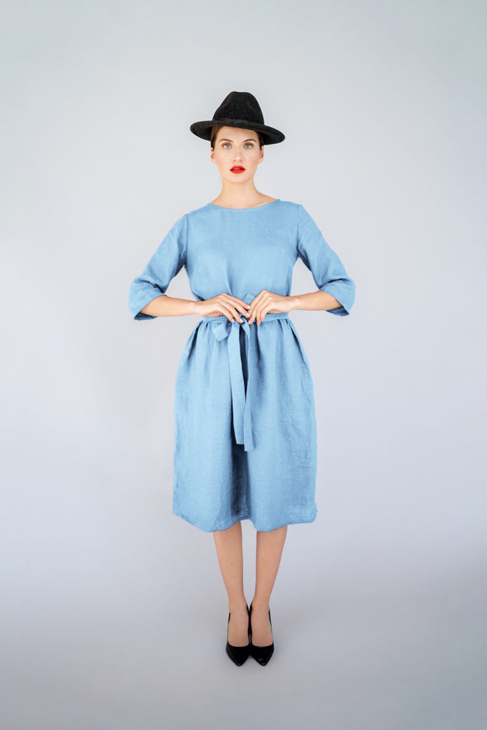 Linen Summer Dress A Line Dress With Pockets Dress Grace Light Blue