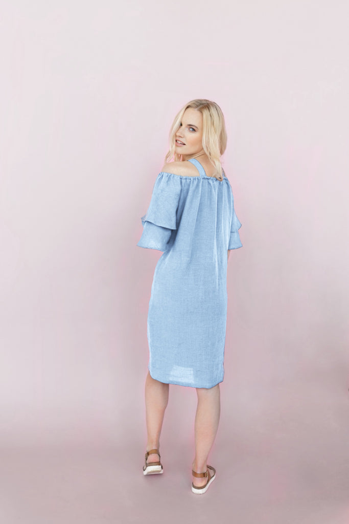 Linen Summer Dress Ruffle Dress Cocktail Dress Summer Dress Christina Light Blue