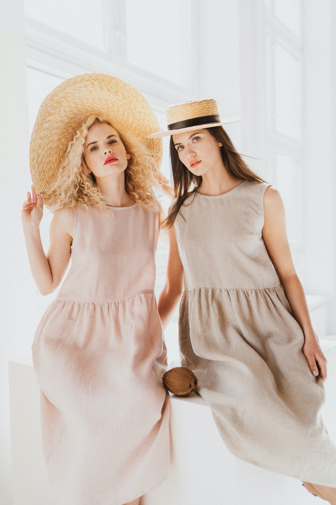 Linen Summer Dress Soft Linen Dress Loose Linen Dress Caroline Pink Natural