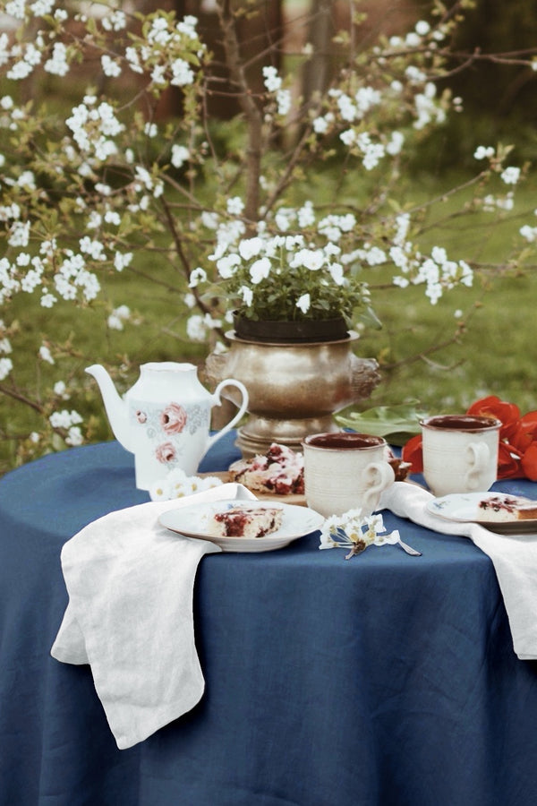 Linen Tablecloth Round Tablecloth Basic Napkin Basic Tablecloth Pure White Dark Blue 1271