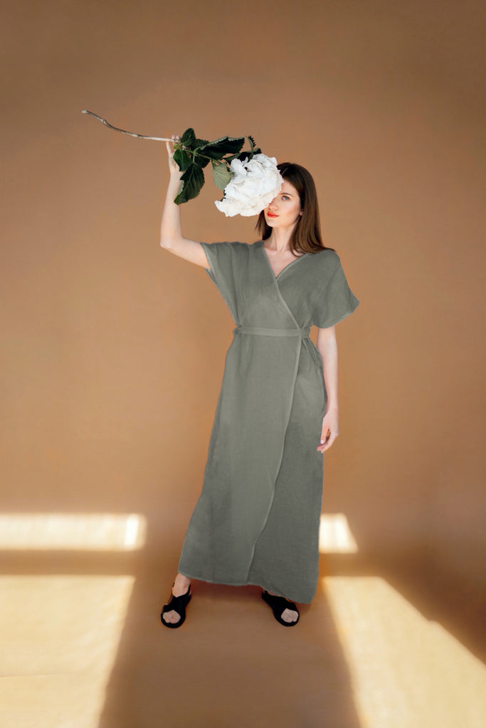 Linen Wrap Dress Kimono Dress Long Linen Dress Maxi Dress Evelyn Green