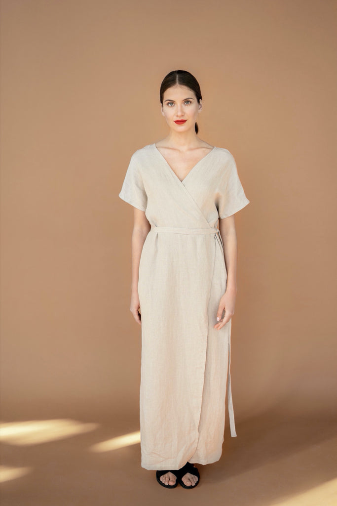 Linen Wrap Dress Kimono Dress Long Linen Dress Maxi Dress Evelyn Natural