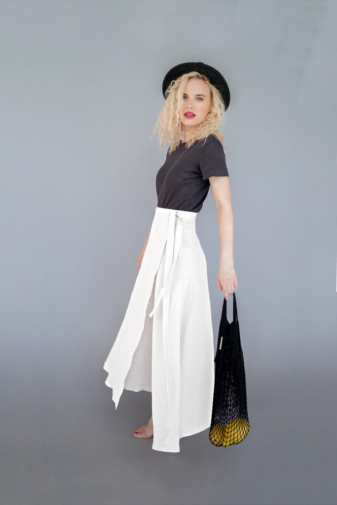 Long Linen Skirt Linen Maxi Skirt Wrap Skirt Laurel Pure White