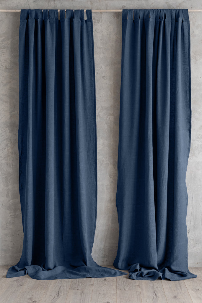 Natural Linen Curtain Dark Blue 454