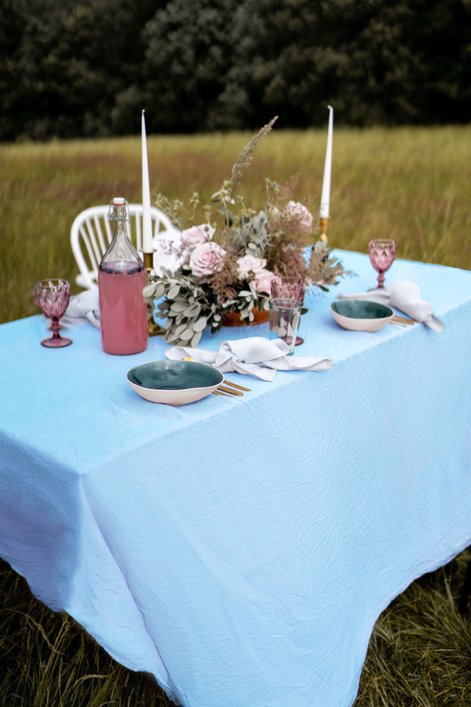 Natural Linen Tablecloth Basic Tablecloth Linen Napkins Wedding Decor Basic Napkin Light Blue