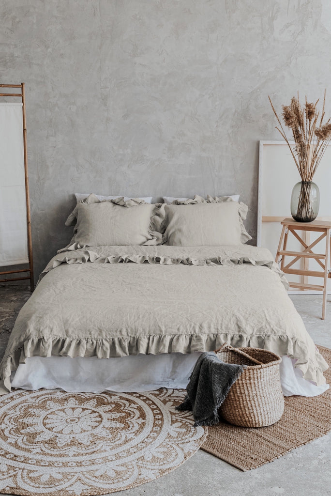 Natural Organic Linen Ruffle Duvet Cover Set Natural 4211