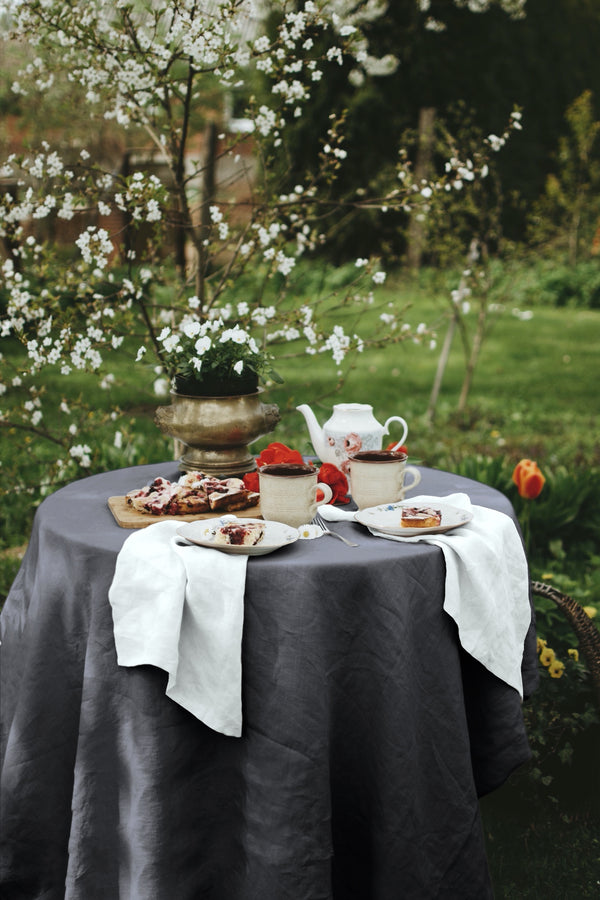 Organic Linen Tablecloth Round Tablecloth Linen Tablecloth Basic Tablecloth Dark Grey 125