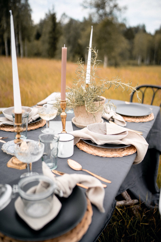 Rectangle Linen Tablecloth Basic Tablecloth Linen Napkins Dark Grey Basic Napkin Natural No Label